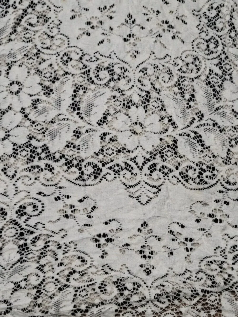 Ecru Lace TableclothPicot Edging Cottage Lacework 80x86 inch Vintage Staining
